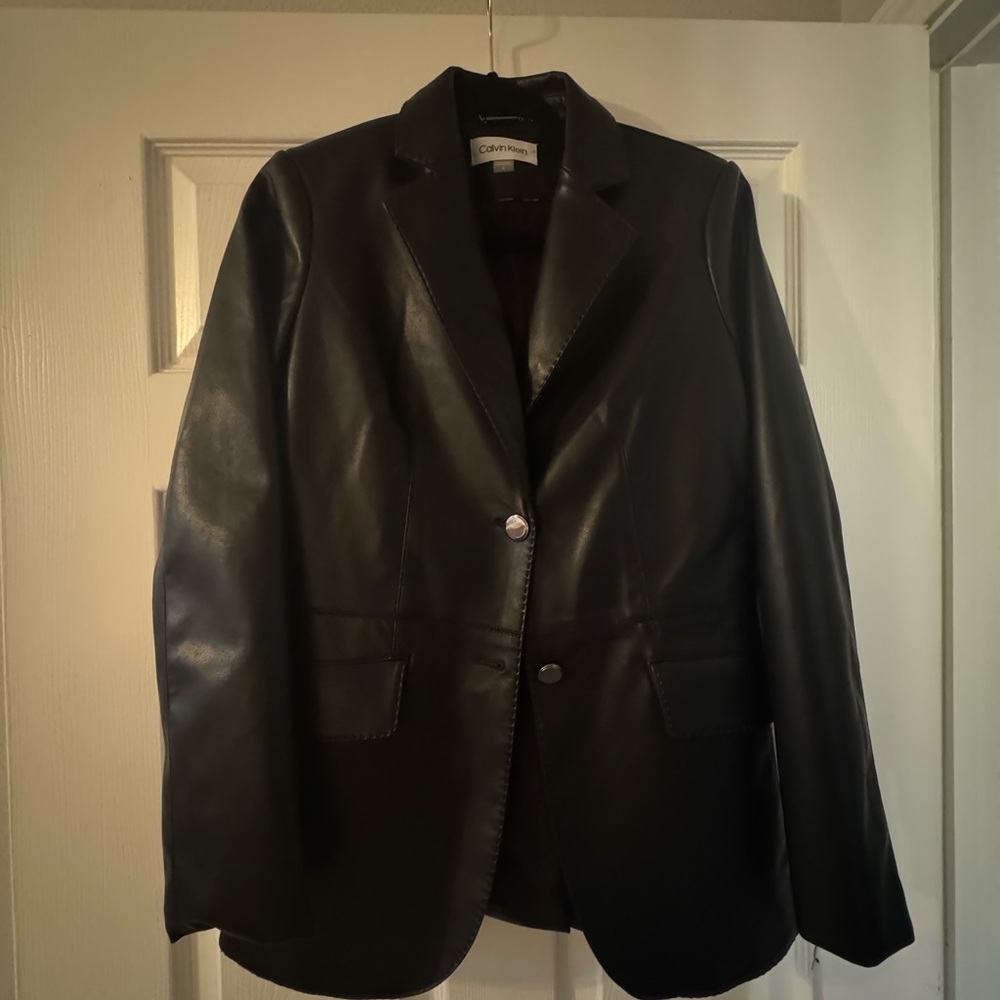 Calvin Klein Black Women's Leather Blazer NWT Size 6 - Picture 4 of 6
